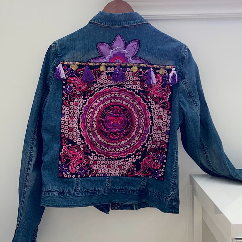 One of a kind embroidery jean jacket